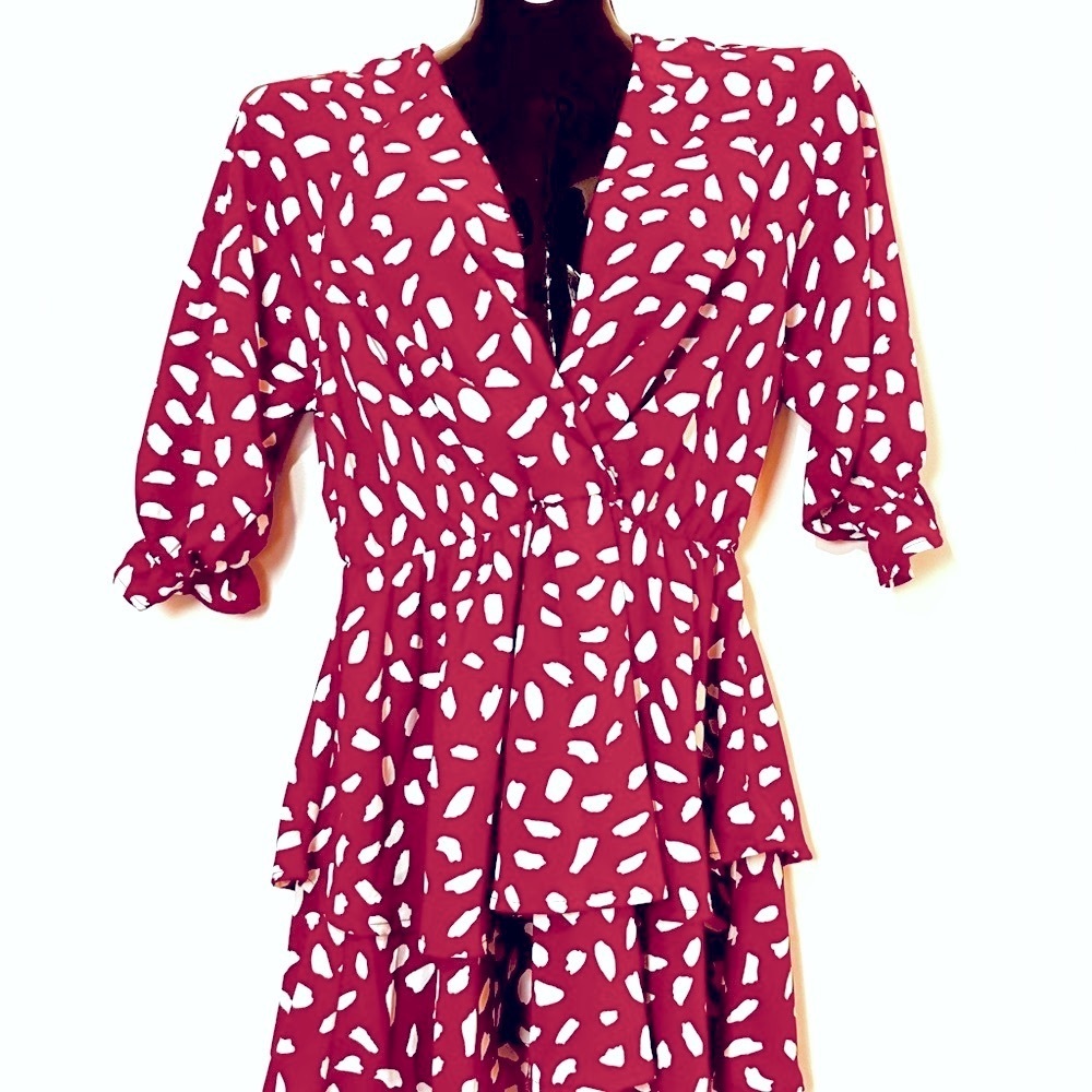 Umgee 
Red and White Patterned Mini Dress NWOT